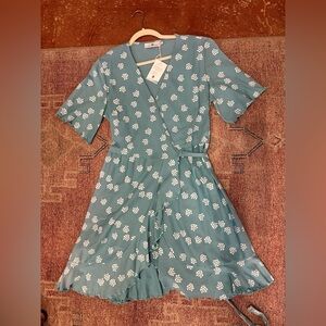 Passion Lily cotton jersey midi wrap dress size large NWT teal print